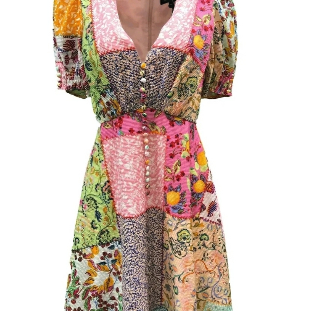 New saloni lea patchwork print mini dress multi nwot